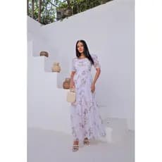 VESTIDO LONGO MANGA CURTA NOIVADO CASAMENTOS