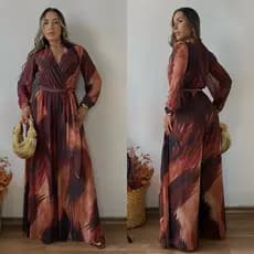 MACACÃO DE TULE LONGO DE MANGA ESTAMPADA