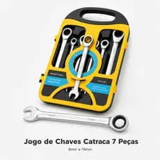 Jogo de Chaves Catraca Acabamento Espelhado 7 Peças para Mecânica Bike Auto e Manutenção Residencial