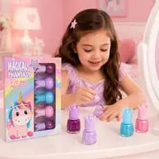 Kit 5 Esmaltes De Unha Infantil Teen Kit para Crianças com Glitter Temático Unicórnio