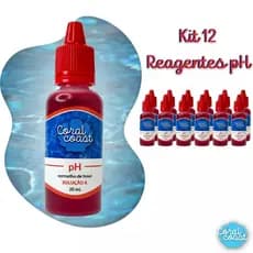 Kit 12 Reagentes Medidor Ph Piscina Solução A Teste Água Vermelho Eficiente Qualidade