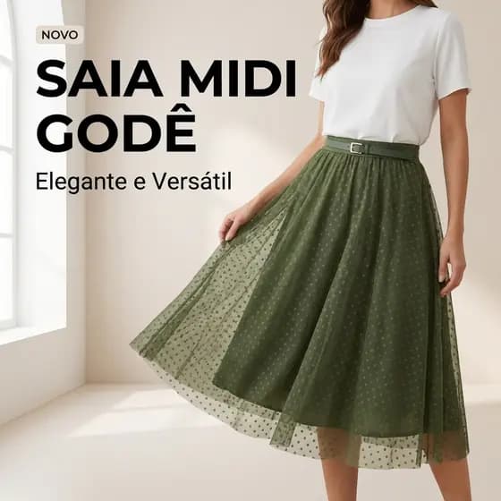 Saia de Tule Feminina Midi Gode  Moda Evangélica Acompanha o Cinto