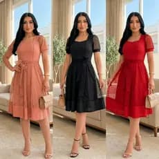 KIt 3 Vestido Mídi Godê Tule Feminino Moda Evangélica