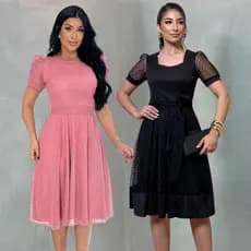kit 2 Vestidos Godê moda Evangélica com Tule  REF 09/06