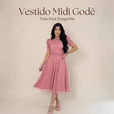 Vestido Mídi Godê Feminino com Tule Poá Caimento Perfeito
