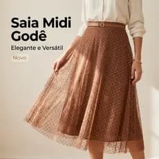 Saia de Tule Midi Godê Moda Evangélica Feminina Acompanha o Cinto