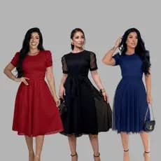 Kit 3 Vestidos de Tule Moda Evangélica com Laço para Amarrar