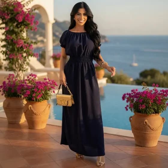 Vestido Longo Feminino Tecido Dunas Moda Feminina com Laastex