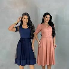 Kit 2 Vestidos Midi Moda Evangélica Malha Canelada