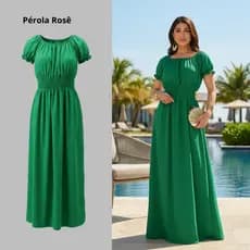 Vestido Longo Evangélico Feminino Com Manga Bufante Lastex Na Cintura Social Elegante