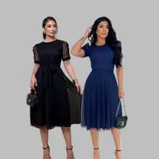 Kit 2 Vestido Godê De Tule Moda Evangélica Forrado Com Faixa