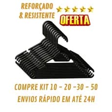 100 Cabides Para Roupas Preto Premium Plastico Adulto Para Reforçado Organizar Roupas ATACADO