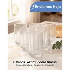Jogo 6 Copos De Vidro Canelado Cameratta Versalhes Graffiato Transparente 420ml Drink Suco Agua