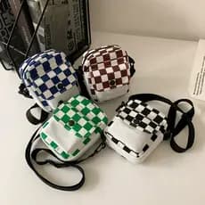 Elegante Checkerboard Sling Ombro Bolsa Unissex Esportes Diários Portátil Crossbody