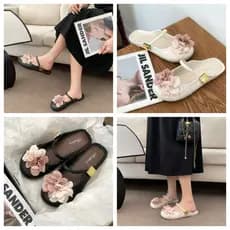Novos Chinelos Mule De Dedo Fechado Com Flor Doce , Fivela Dourada Estilo Mary Jane Sandálias Casuais Para Mulheres