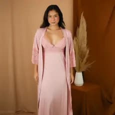 Kit Camisola Feminina e Robe Longo com Renda Costa Nadador