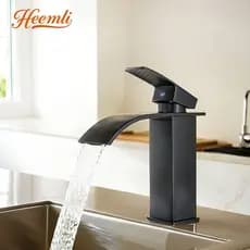 Torneira Banheiro Inox Cascata Quadrada Baixa Preta Cromada Heemli
