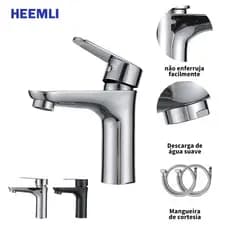 Heemli torneira banheiro inox monocomando Cuba Lavabo Banheiro Cromado Arejador Antirrespingos Saída de Água Quente Fria