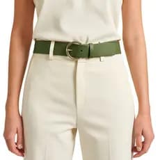Cinto Feminino de Couro Legítimo Verde com Fivela Redonda Dourada 3 cm de Largura Moda Presente