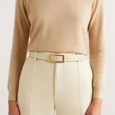 Cinto Feminino de Couro Branco Marfim Com Fivela Retangular Dourada 2 cm de Largura Moda Presente