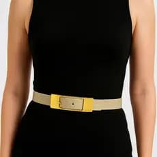 Cinto Feminino de Couro Legítimo Croco Marfim 2 cm de Largura Fivela Dourada Acessório Presente