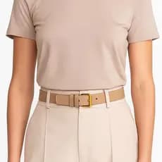 Cinto Feminino de Couro Legítimo Rosa 3 cm de Largura Fivela Dourada Moda Acessório Presente