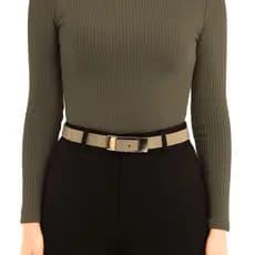 Cinto Feminino de Couro Legítimo Croco Cerâmica 2 cm de Largura Fivela Dourada Acessório Presente