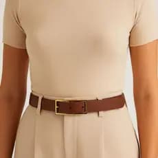 Cinto Feminino de Couro Legítimo Marrom com Fivela Retangular Dourada 2 cm de Largura