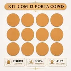 Kit 12 Porta Copos Bolacha 100% Couro Legítimo Premium Caramelo Descanso Mesa Bebida Bar Restaurante