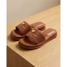 Sandália Feminina chinelo papete com detalhe dourado Palmilha confort Leve