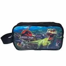 Estojo Escolar Infantil Jurassic Park Dinossauro 2 Compartimentos Grande Zíper Duplo