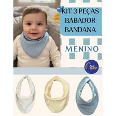 Kit com 3 Babadores Bandana Bebê Suedine 100% Algodão Babador Infantil Confortável Baby Neném Menino Menina