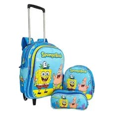 Kit Mochila Escolar Bob Esponja Rodinha Lancheira + Estojo Infantil
