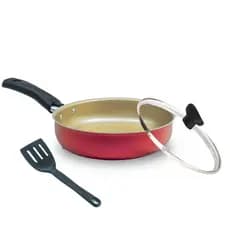 Frigideira Alta Funda 18 cm Teflon Antiaderente com Tampa de Vidro e Espátula