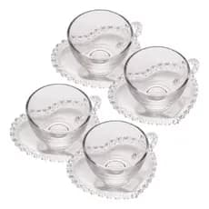 Conjunto De 4 Xícaras E Pires De Coração Café Mesa Posta