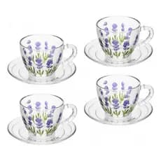 4 Xícaras De Café  C/ Pires Lavanda Hand Painting 80 Ml Lyor