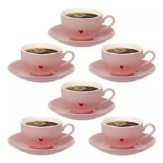 Jogo De 6 Xicaras Chá L´ Amour Em Porcelana Com Pires 160ml