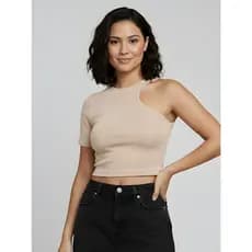 Blusa de Verão Cropped Canelada Feminina Ombro Único Veste 38 ao 42