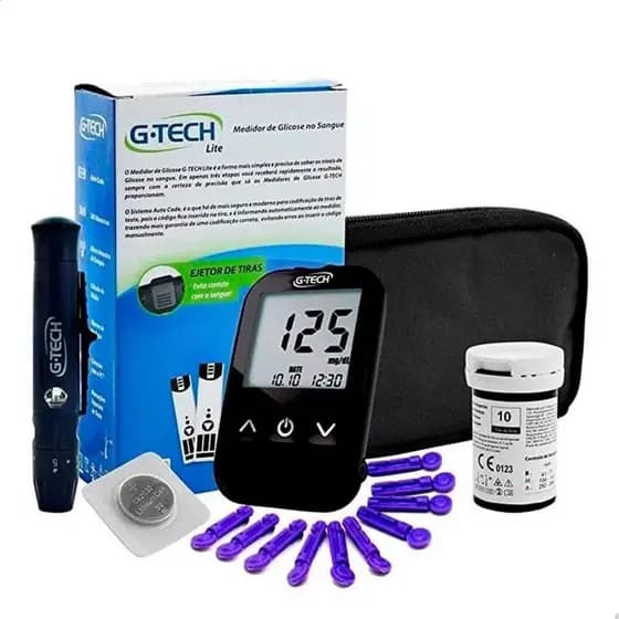 Kit Medidor Glicose 10 Tiras  10 Lancetas  Caneta G-Tech - Lite - Lite Praticidade Rapidez Precisão