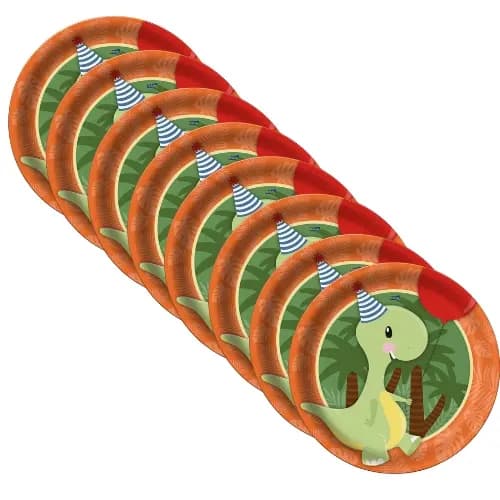 Pratos Temáticos Dino Baby Papel Para Festa Comemoração Aniversário 8 Unidades Festcolor