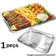 Bandeja Retangular de Aço Inox 32x22cm Para Servir Alimentos e Bebidas com Elegância – Ke Home
