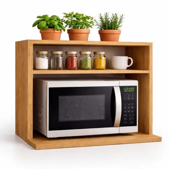 Suporte Nicho Para Microondas Duplo Nicho Organizador Cozinha MDF com Prateleira Superior 50x40x60 Porta Tempero Cozinha