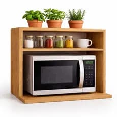 Suporte Nicho Para Microondas Duplo Nicho Organizador Cozinha MDF com Prateleira Superior 50x40x60 Porta Tempero Cozinha