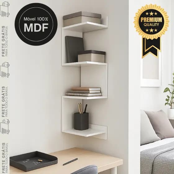 Prateleira de Canto  100% MDF para Livros – Estilo e Praticidade para Sala