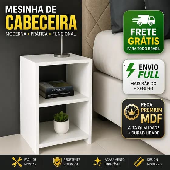 Mesa de Cabeceira 100% MDF Retro para Quarto Casal ou Solteiro Nicho Decoração América