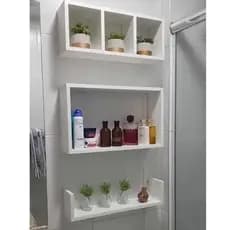 Kit 3 Nicho Banheiro 100% MDF  Peças Decorativo Organizador Banheiro Quarto Sala Mdf Cru e Branco