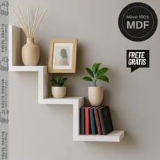 Prateleira 100% MDF em W Branco Decoração Sala Luxo Moderna