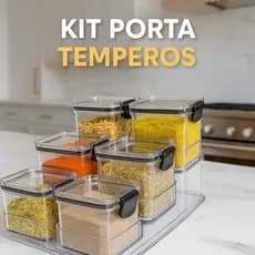 Kit Porta Temperos Herméticos Empilháveis com Suporte - 6 Potes 260ML