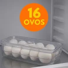 Porta Ovos Acrílico com Tampa 16 Und — Organizador Geladeira