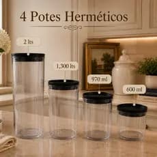4 Potes Herméticos de Plástico Redondos com Tampa e Borracha de Vedação